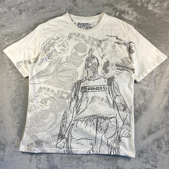 AND1 Other - Vintage Y2K And1 Streetball White AOP Graphic T-shirt Size Large